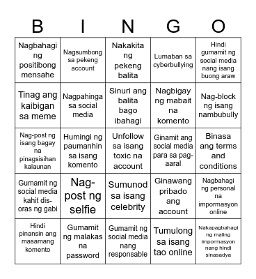 Social Media Bingo Card