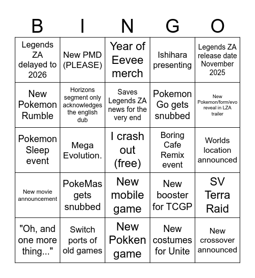 Pkmn Day 2025 Bingo Card