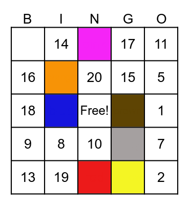 Colors an Numbers Bingo Card