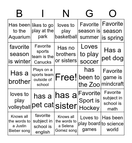 Untitled Bingo Card