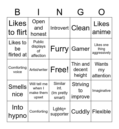 Are you my type? Bingo Card