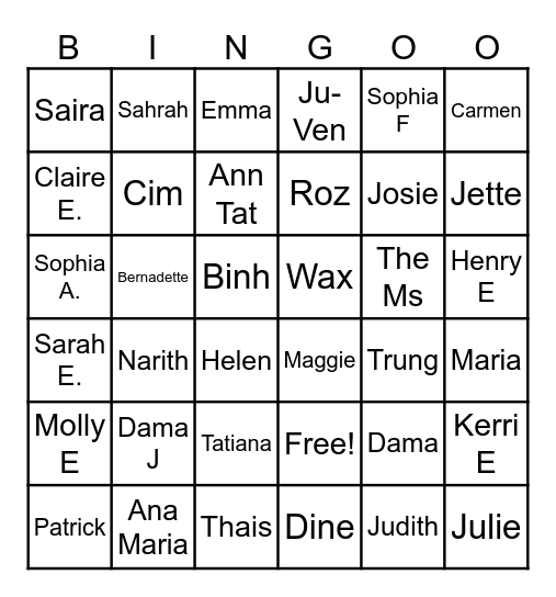 People Bingo Card