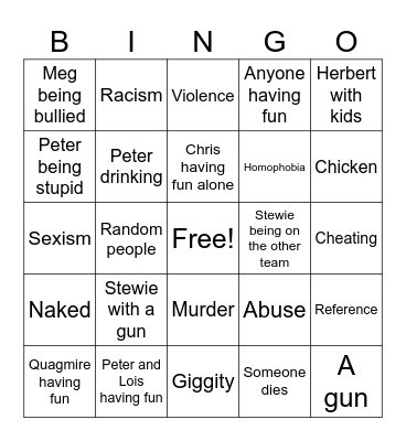 Family Guy bingo Card