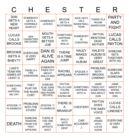 ONE TREE HILL S6 Bingo Card