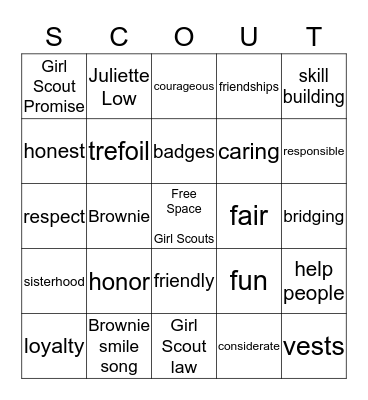 Brownie Bingo Card