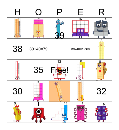 Number blocks Bingo Card