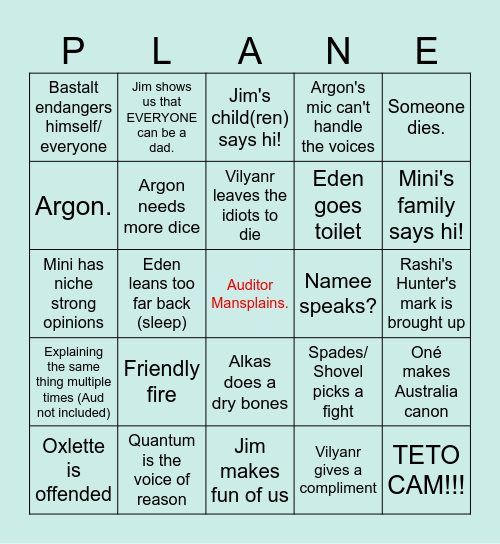PLANE-SCRAPING BY Bingo Card