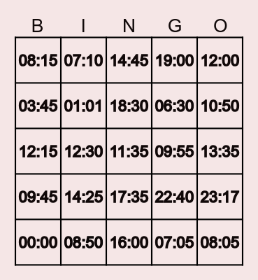 Time Bingo Card