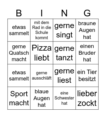 Finde jemanden der ... Bingo Card