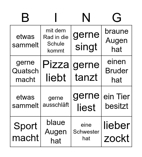 Finde jemanden der ... Bingo Card