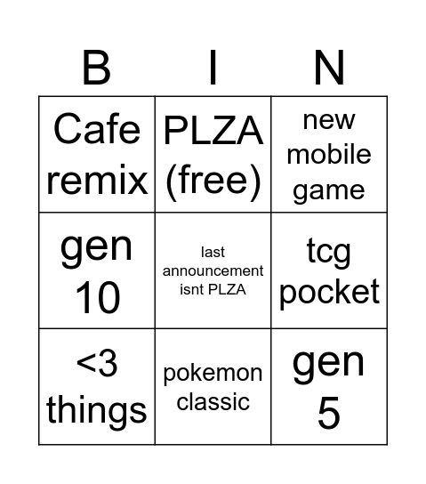 Untitled Bingo Card