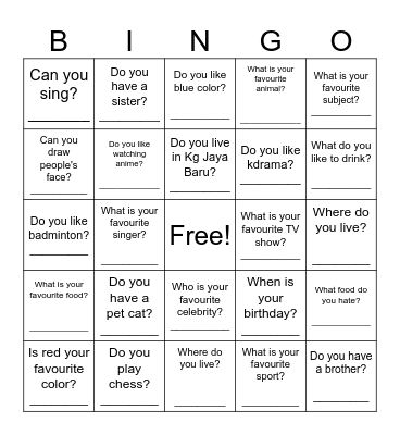 Untitled Bingo Card