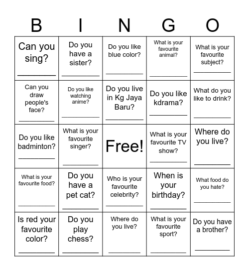 Untitled Bingo Card
