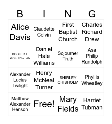 Black History Bingo Card