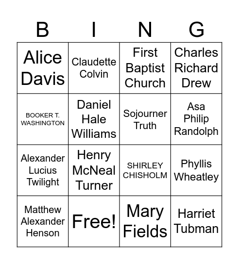 Black History Bingo Card