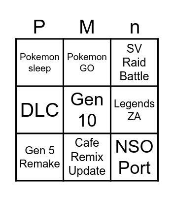 Poo kemon Bingo Card