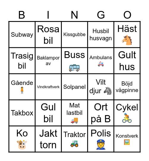 Bil bingo Card