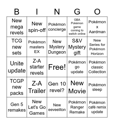 Pokemon Day Bingo Card