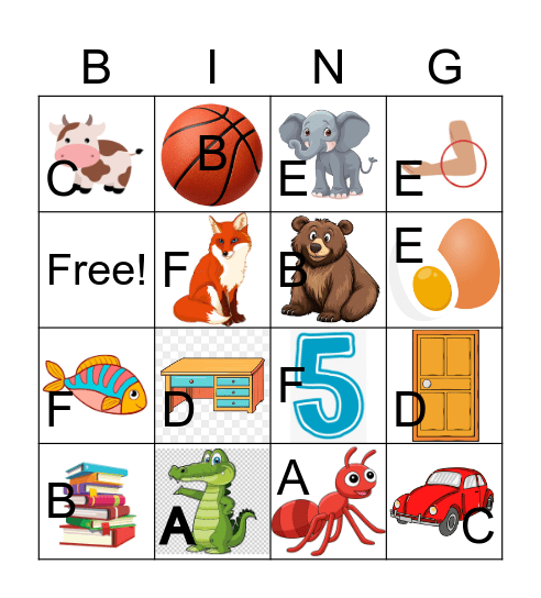 A-F phonics Bingo Card