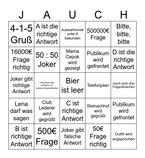 Wer wird Millionär Bingo Card