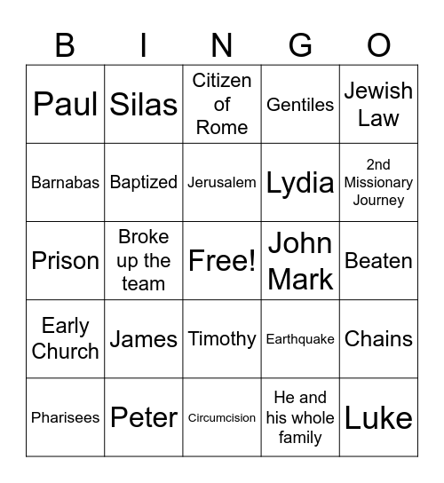 Acts 15/16 Bingo Card