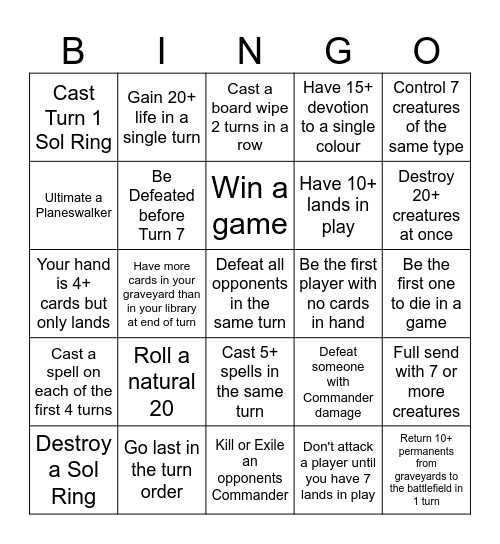 MTG Commander Bingo Card