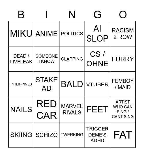 instagram bingo Card