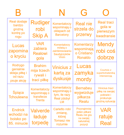 Real Madryt live bingo (home) Bingo Card