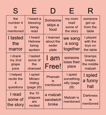 OUR PASSOVER BINGO Card