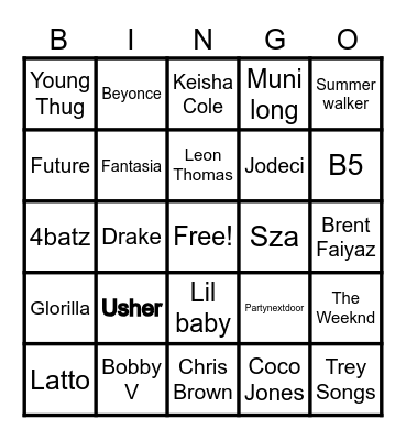 Hip hop & R&B Bingo Card