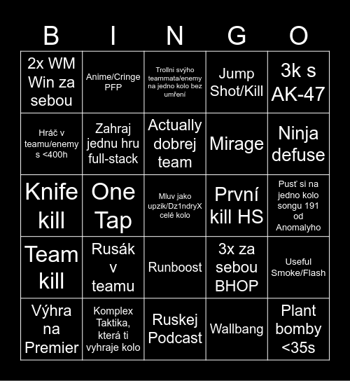 Pan_UpZik/Dz1ndryX CS2 Český Bingo Card