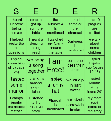 OUR PASSOVER BINGO Card
