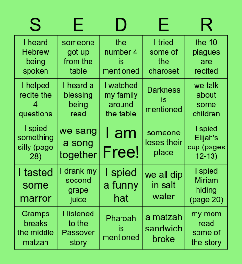 OUR PASSOVER BINGO Card