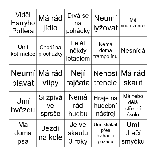 Najdi někoho, kdo... Bingo Card