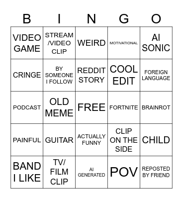 TIKTOK BINGO Card