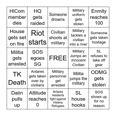 ANTARES PD BINGO Card