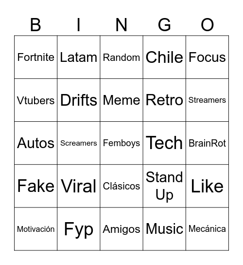 Tik Tok Bingo Card
