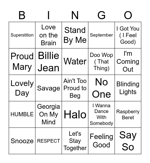 Music Bingo Card