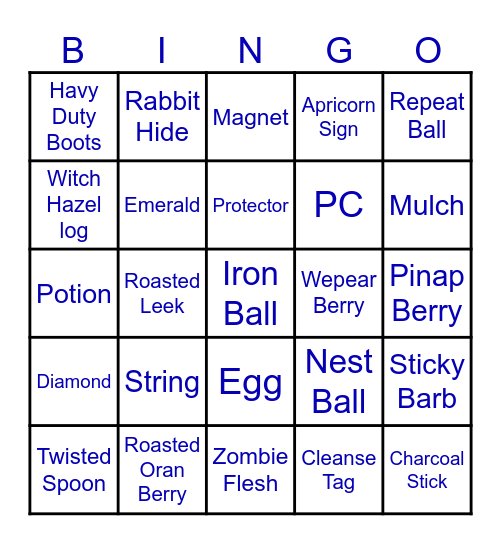 Cobblemon Item Lockout Bingo Card Bingo Card