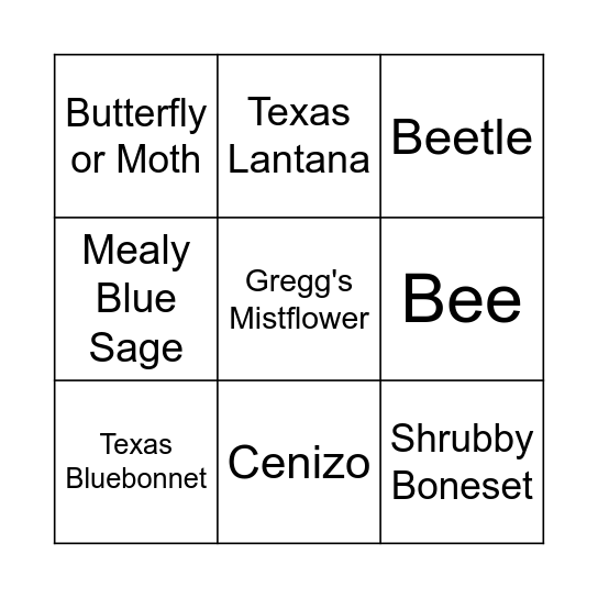 Pollinator Garden Bingo Card