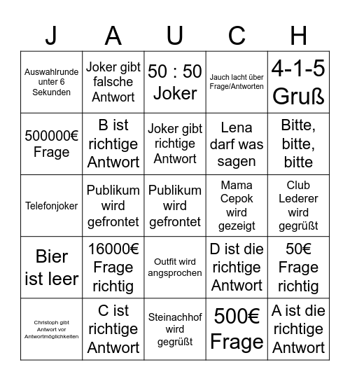 Wer wird Millionär Bingo Card