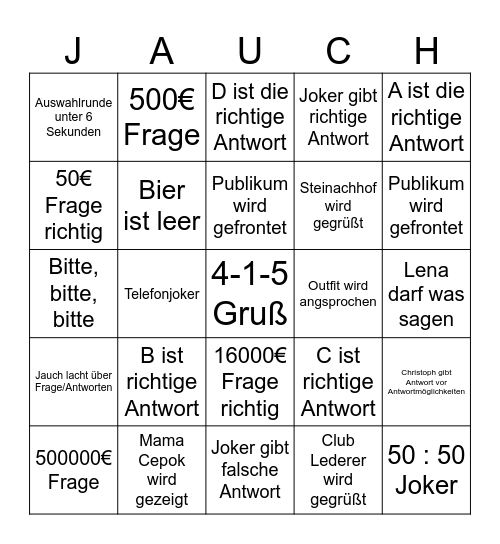 Wer wird Millionär Bingo Card