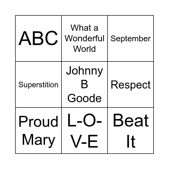 February Song Bingo Card