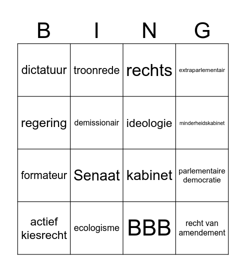 4H Politieke bingo Card