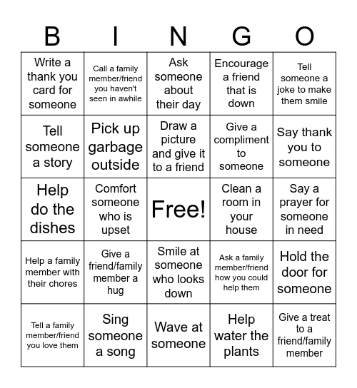 Service Bingo Card
