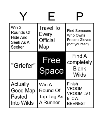 Yeeps Bingo Small Bingo Card