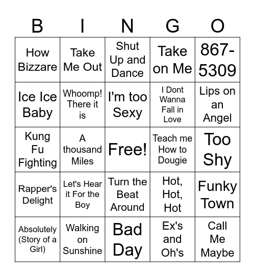 One Hit Wonders - UC Bingo Card