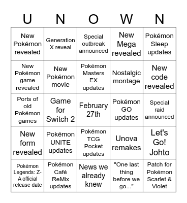 POKéMON PRESENTS 2025 Bingo Card