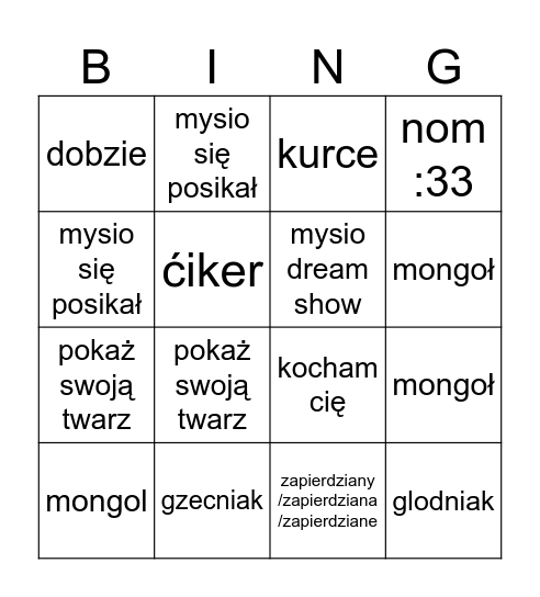 dziadzia bingo Card