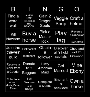 Skyrim Bingo Card